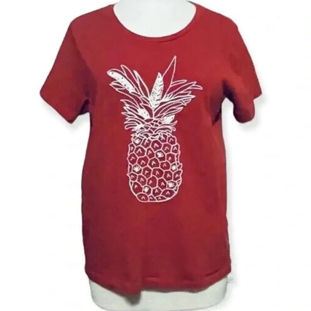 J. CREW Collector Tees Size M Burnt Orange Pineapple Embellished Short S…